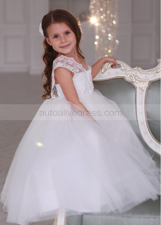 Ivory Lace Tulle V Back Flower Girl Dress